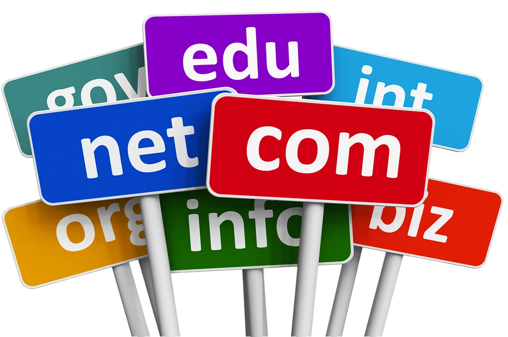 Extensiones de dominios, con el texto 'adquiere tu dominio web en hosting intersitios'. Ilustra la variedad de opciones de dominios web disponibles para tu sitio.